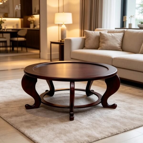 Elegant Wooden Coffee Table for Living Room | Classic Round Center Table