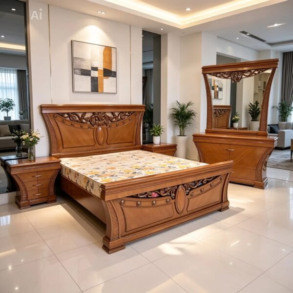 Premium Bedroom Bed | Elegant Wooden Bed Frame